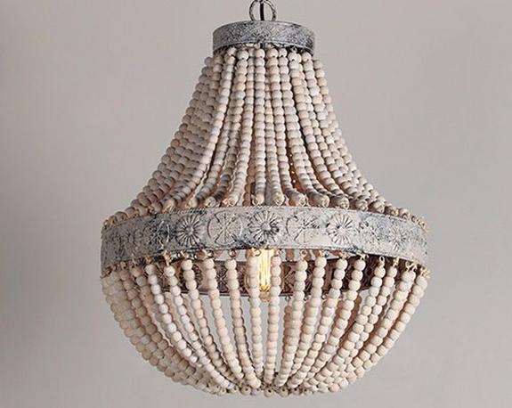 Aged Wood Beaded Chandelier
